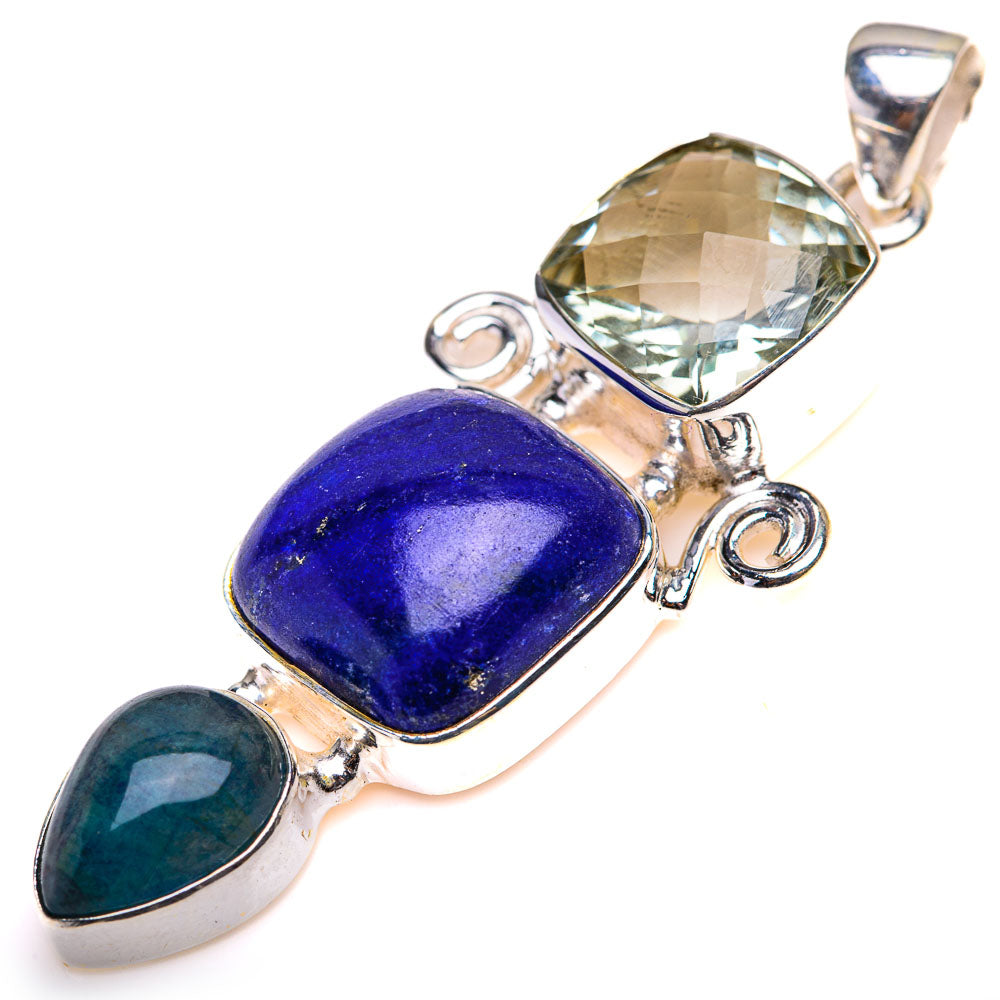 Lapis Lazuli, White Quartz, Blue Fluorite Pendant 2 1/4" (925 Sterling Silver) PD38493