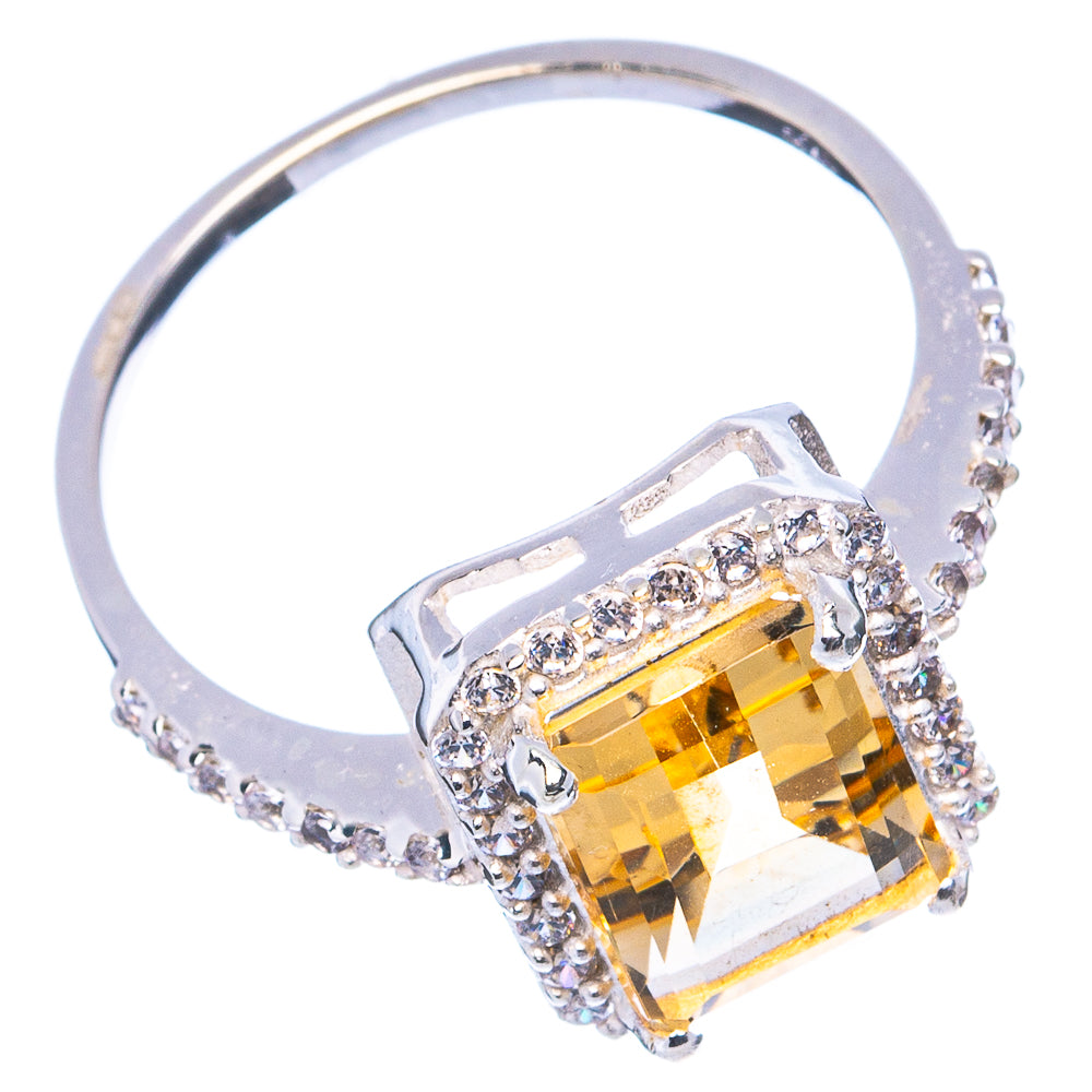 Faceted Citrine, Cubic Zirconia Ring Size 9 (.925 Sterling Silver)