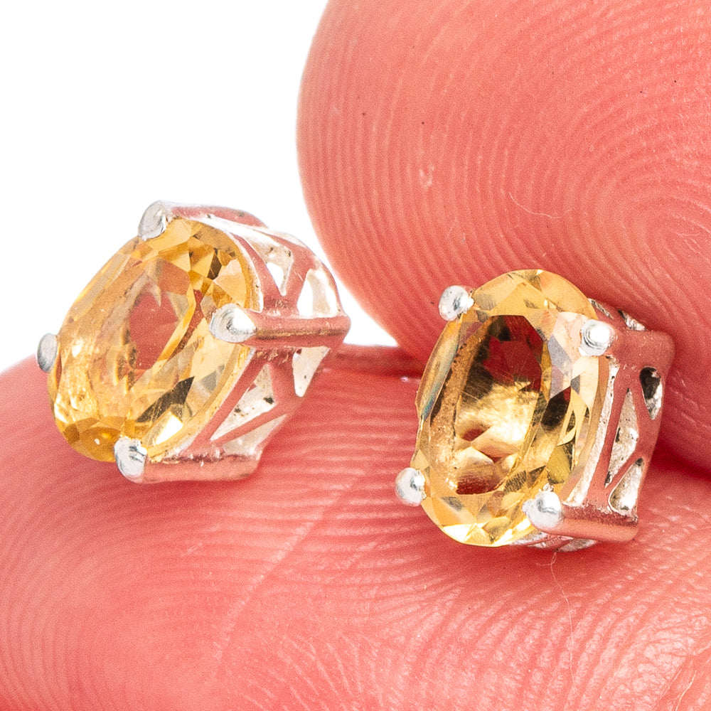 Faceted Citrine Dainty Earrings 1/4" (925 Sterling Silver) E433474
