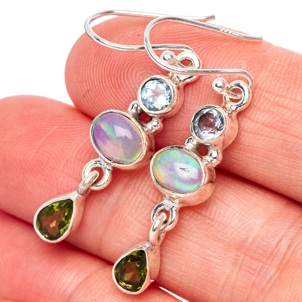 Rare Ethiopian Opal, Blue Topaz, Peridot Earrings 1 5/8" (925 Sterling Silver) E1399