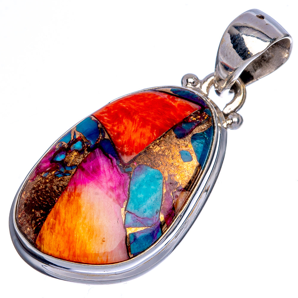 Kingman Pink Dahlia Turquoise Pendant 1 3/8" (925 Sterling Silver) P40468