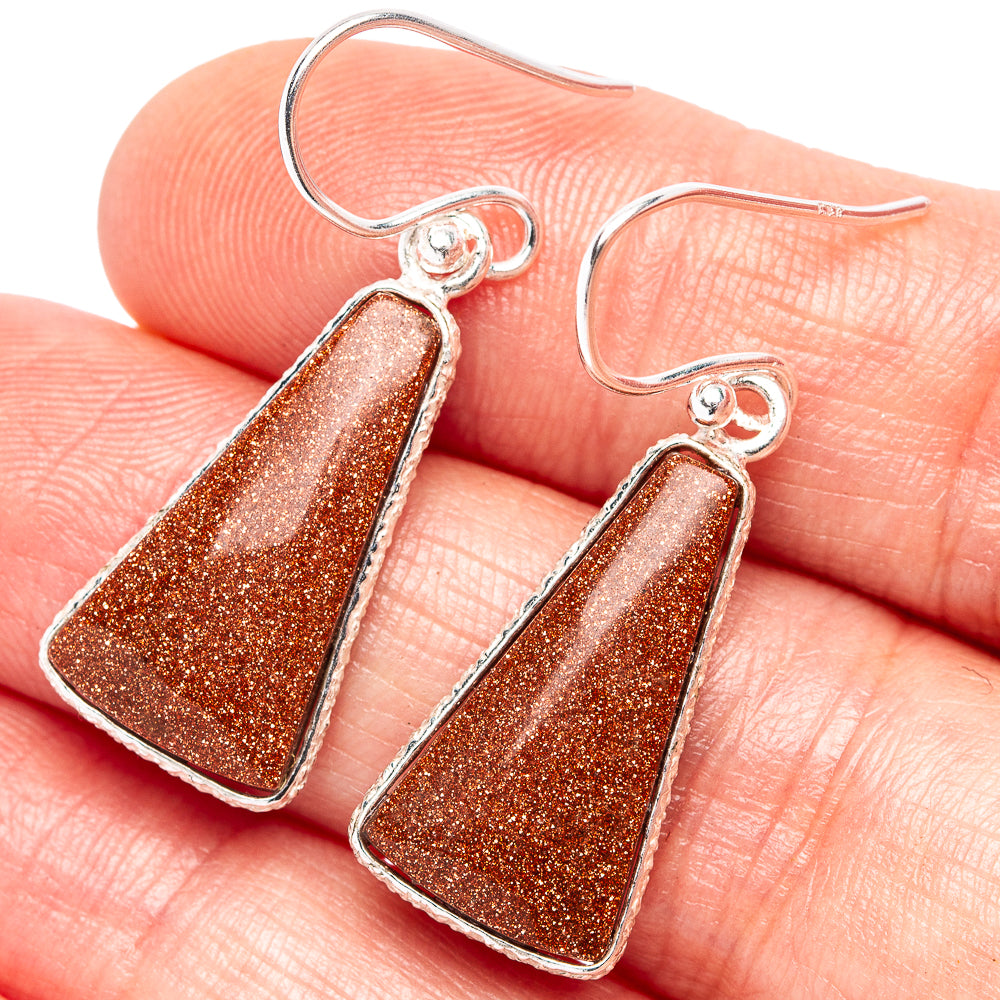 Goldstone Earrings 1 3/8" (.925 Sterling Silver)