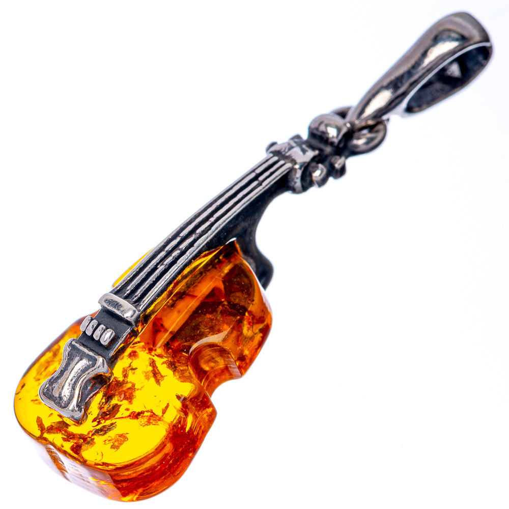 Baltic Amber Violin Dainty Pendant 1 1/4" (925 Sterling Silver) P39933