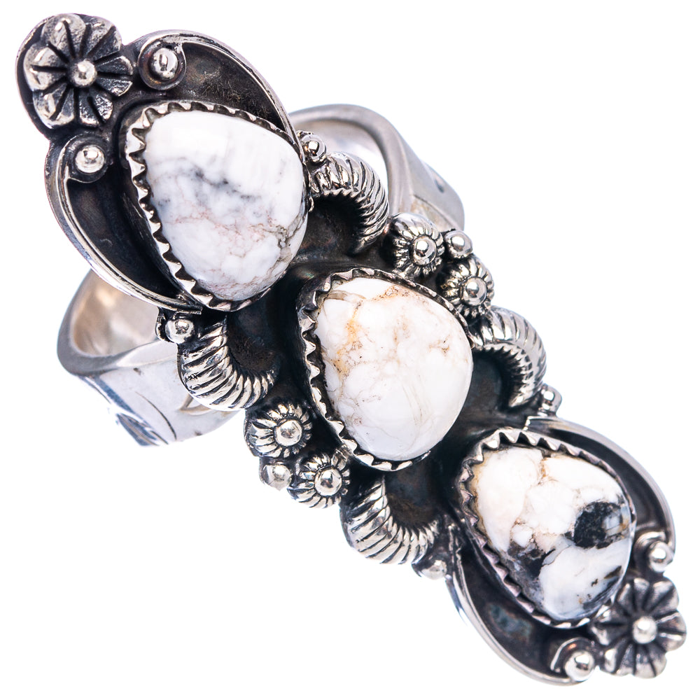 Exclusive Native Style White Buffalo Turquoise Ring Size 9 Adjustable (.925 Sterling Silver)