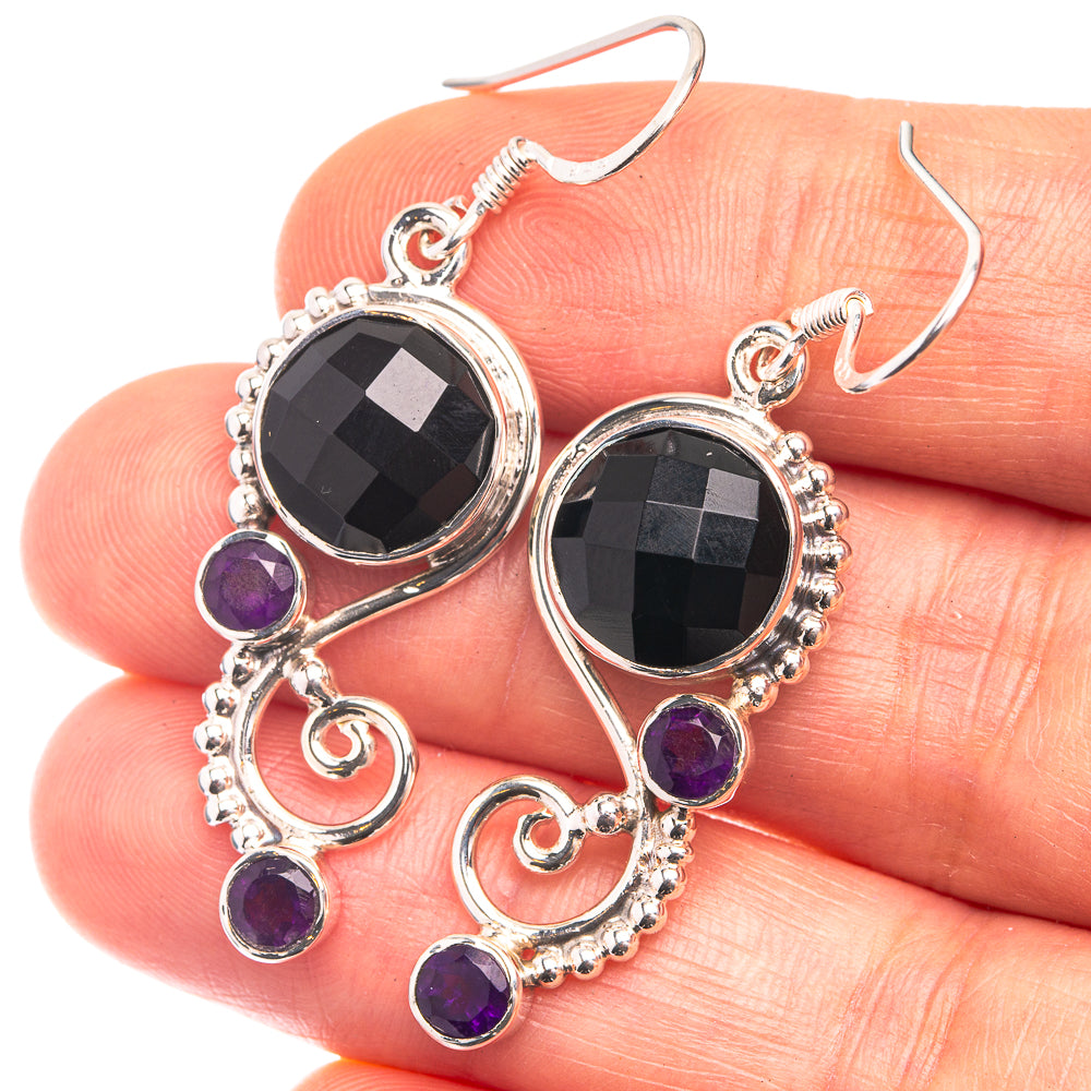 Premium Black Onyx, Amethyst Earrings 1 3/4" (925 Sterling Silver) E432365