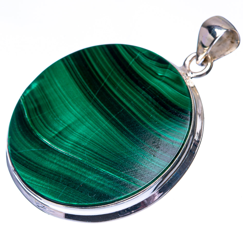 Malachite Coin 925 Sterling Silver Pendant 1 3/4" (925 Sterling Silver) PD38639