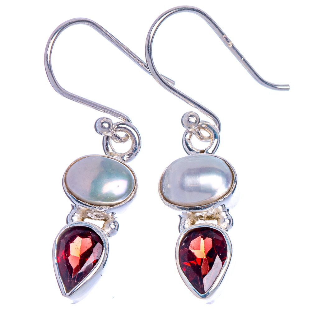 Cultured Pearl, Garnet Earrings 1 1/4" (925 Sterling Silver) E433546