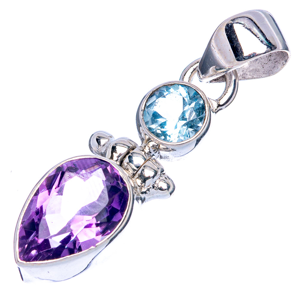 Value Faceted Amethyst, Blue Topaz Pendant 1 3/8" (925 Sterling Silver) P42037