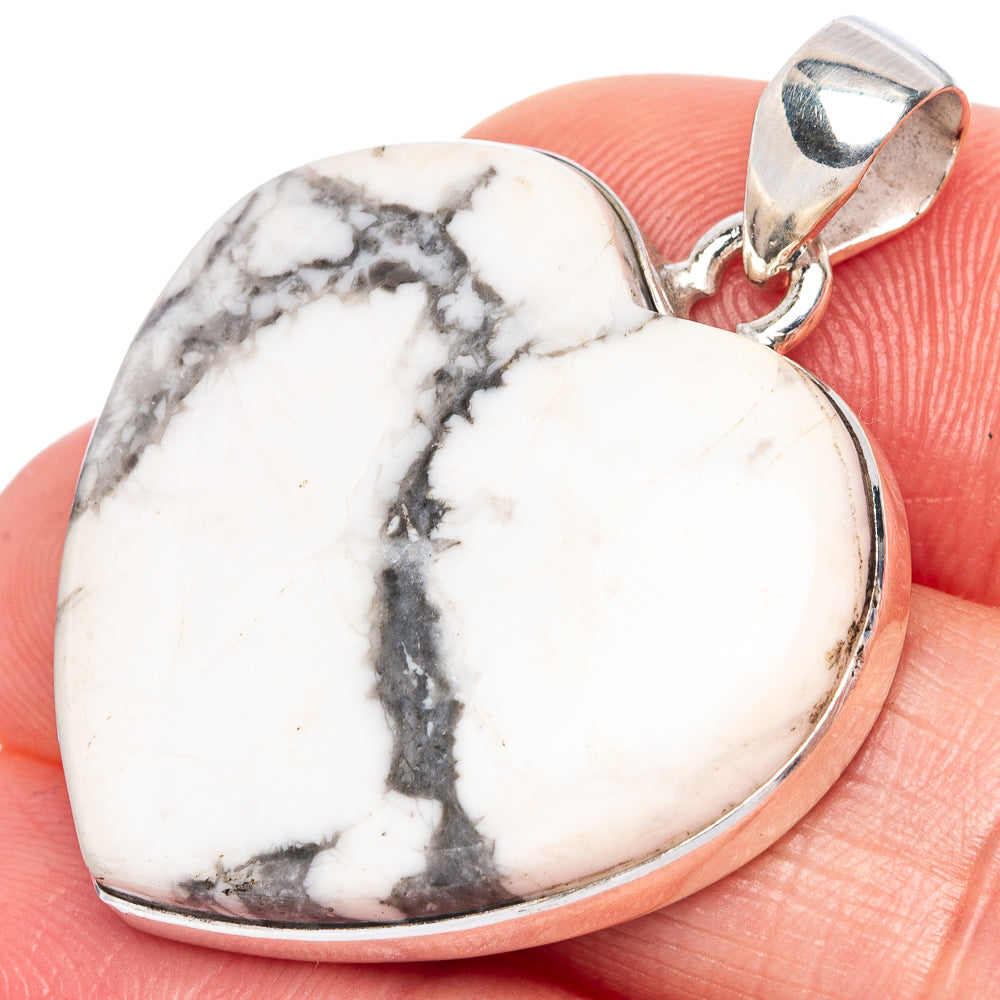Howlite Heart Pendant 1 3/8" (925 Sterling Silver) P42204
