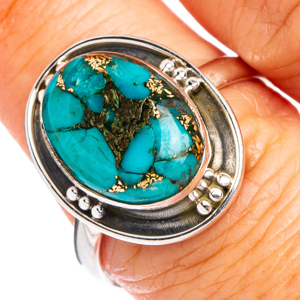 Blue Copper Turquoise Ring Size 8.25 (.925 Sterling Silver)