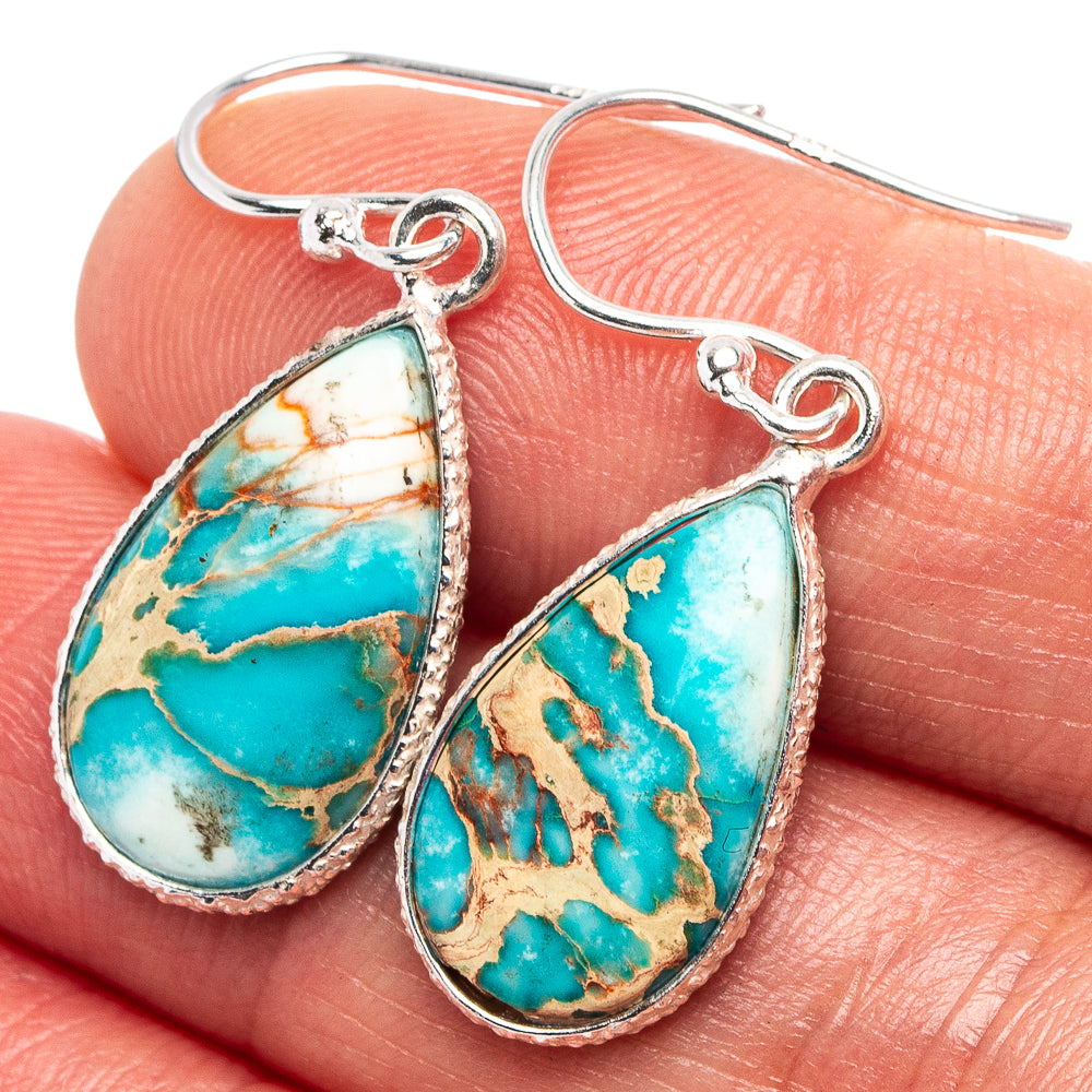 Blue Imperial Jasper Earrings 1 3/8" (.925 Sterling Silver)