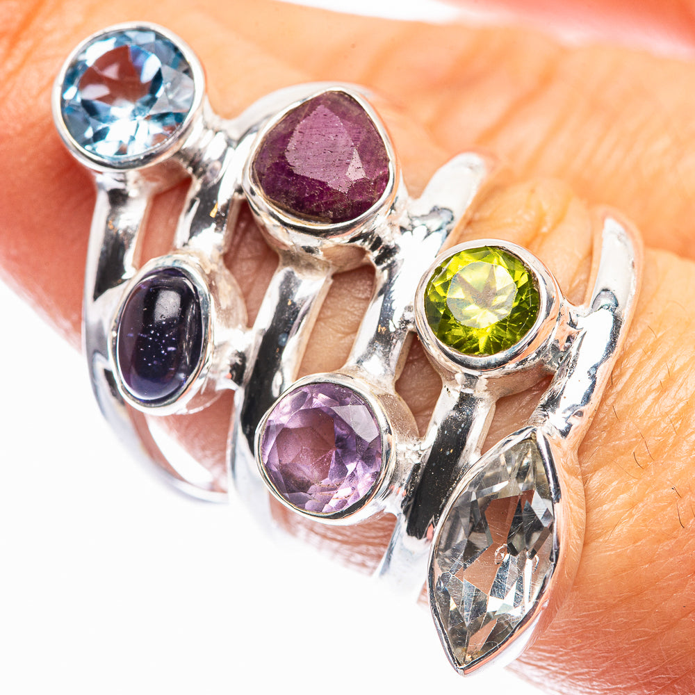 London Blue Topaz, Amethyst, Peridot, Tanzanite, Ruby Ring Size 7.5 (925 Sterling Silver) R142271