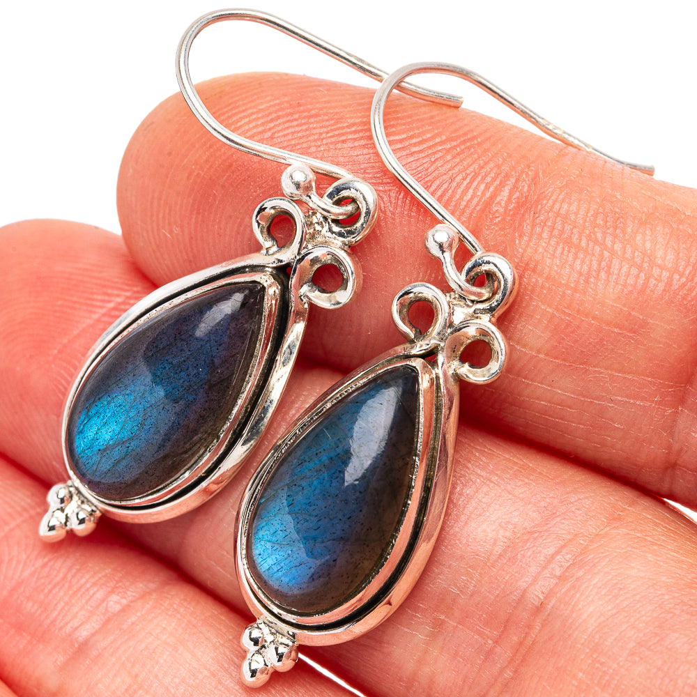 Labradorite Earrings 1 5/8" (.925 Sterling Silver)