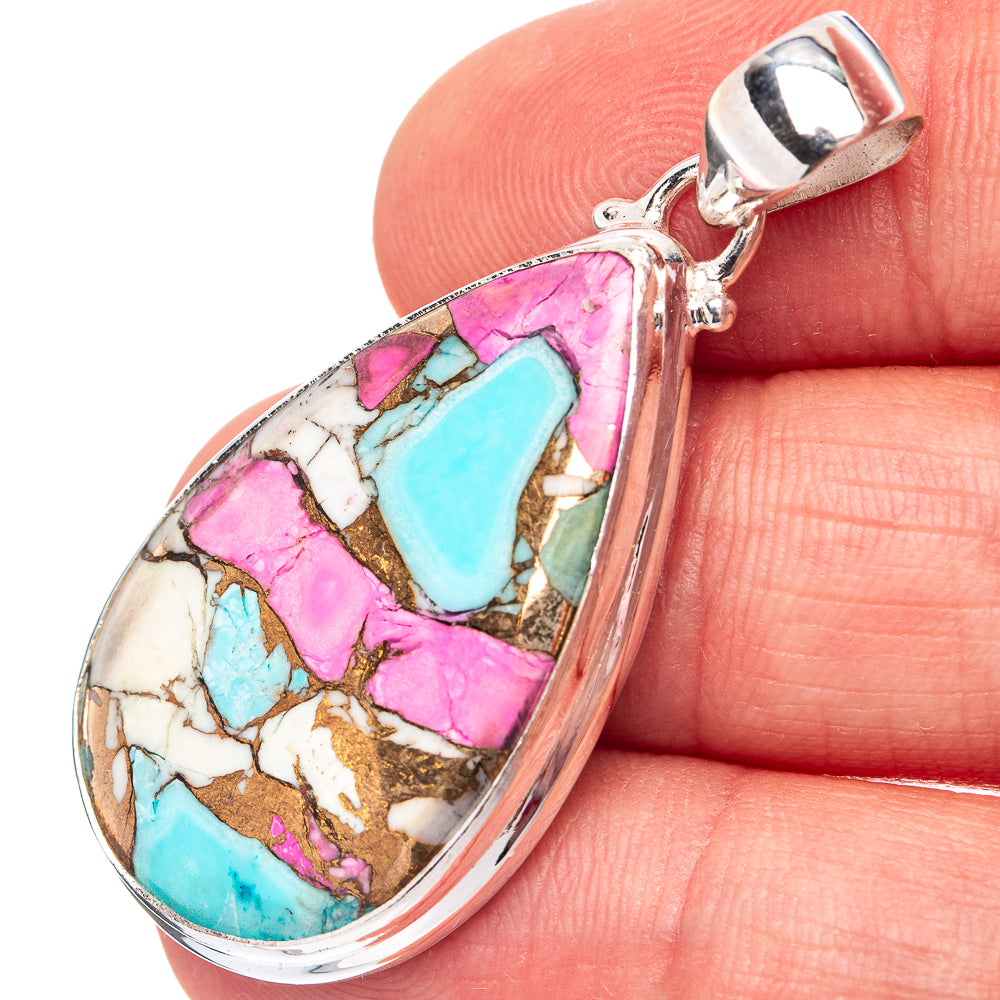 Pink Dahlia Mohave Turquoise Pendant 1 5/8" (.925 Sterling Silver)