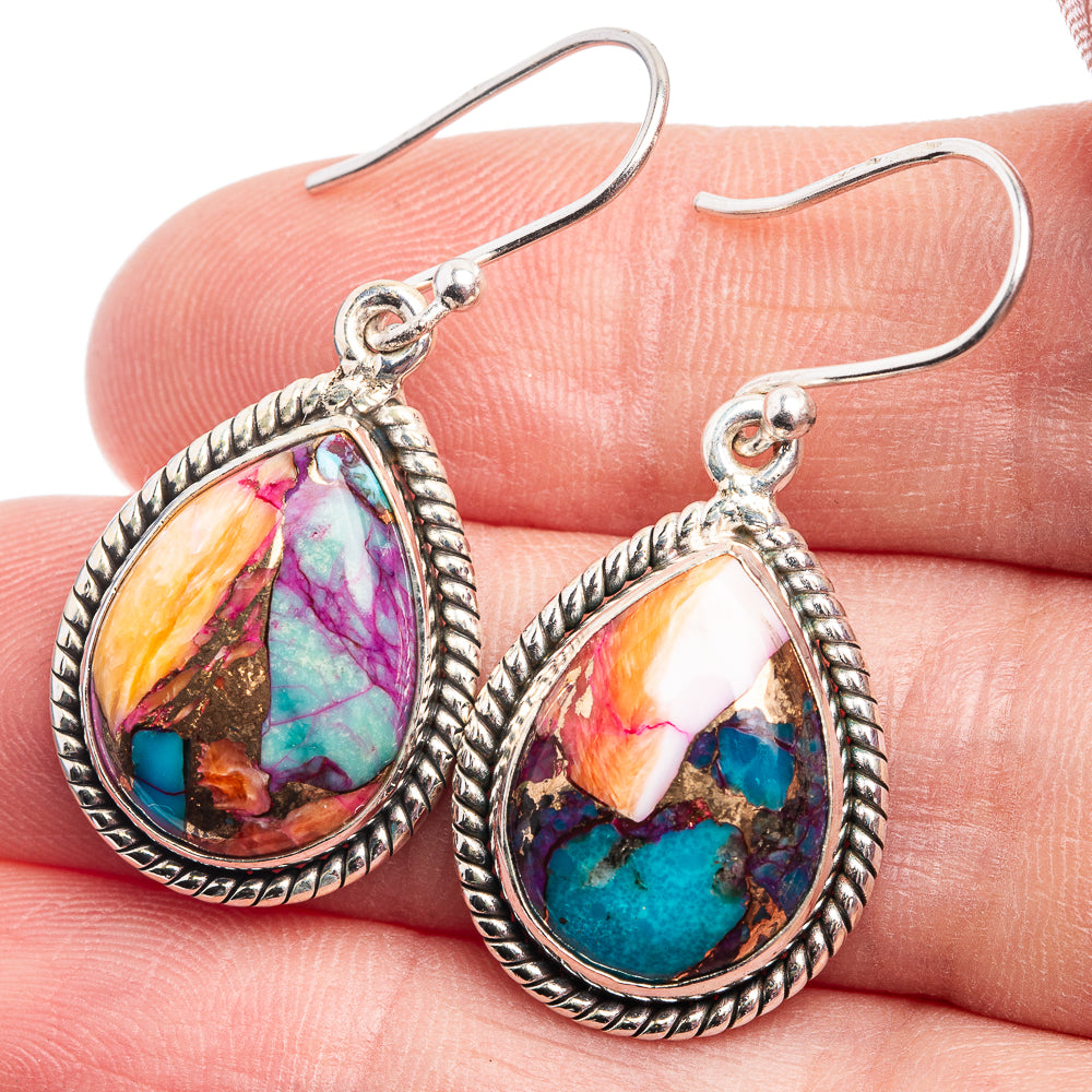 Kingman Pink Dahlia Turquoise Earrings 1 3/8" (925 Sterling Silver) E432446