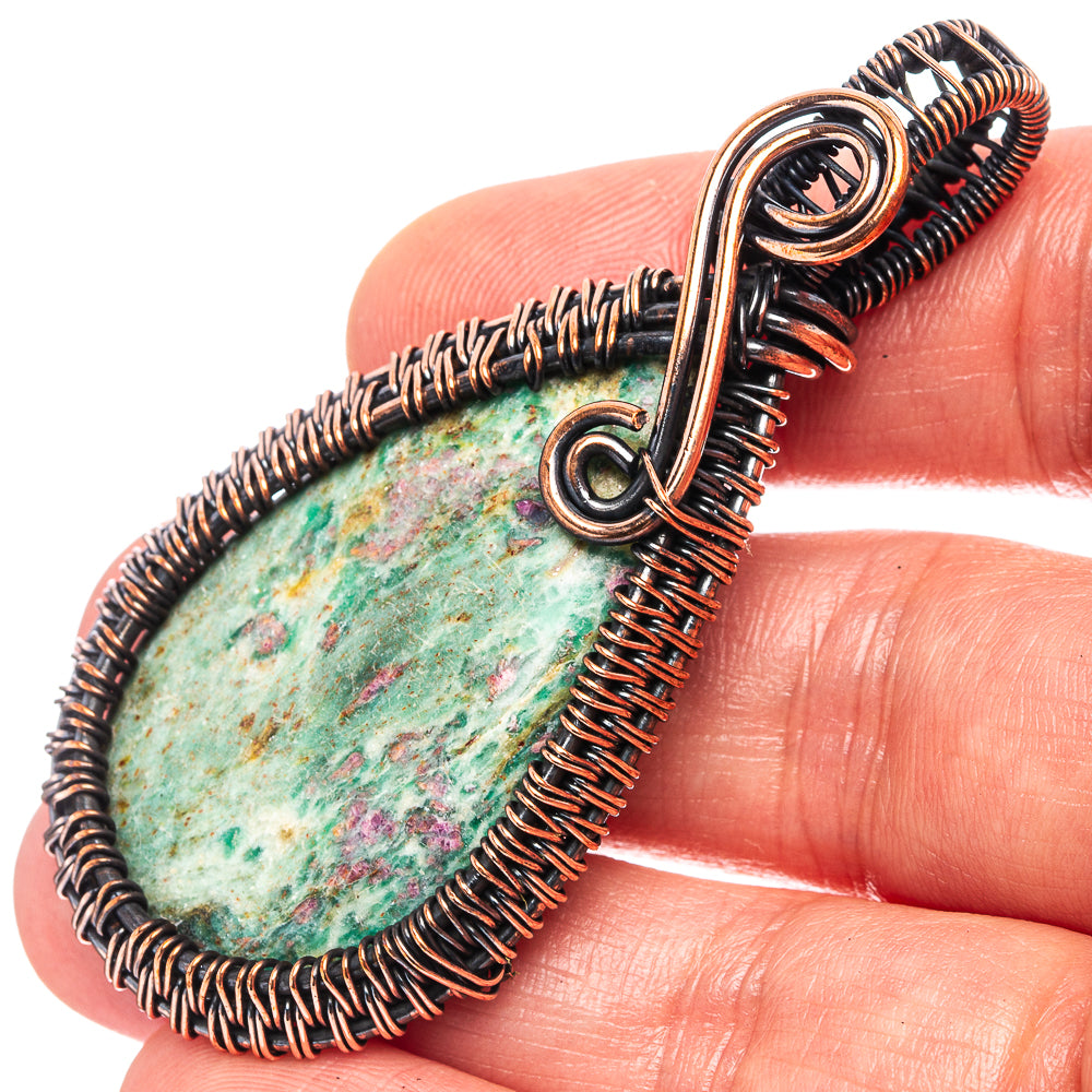 Ruby Fuchsite Wire Wrap Pendant 2 1/2" (Oxidized Copper)