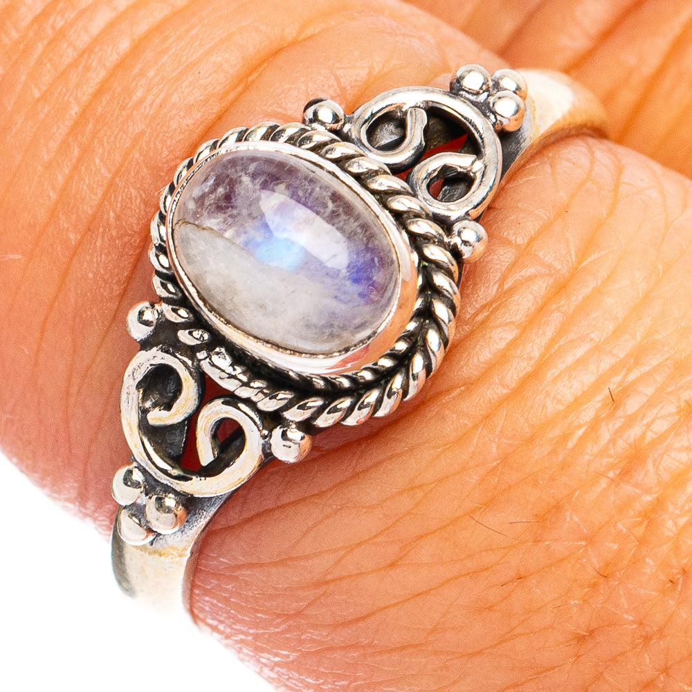 Dainty Rainbow Moonstone Ring Size 8 (925 Sterling Silver) R8567