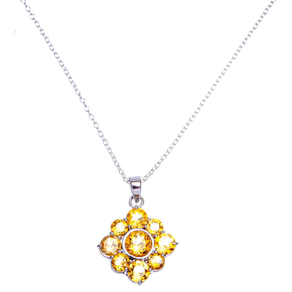Faceted Citrine Flower Necklace 18 1/4" (925 Sterling Silver) N90038