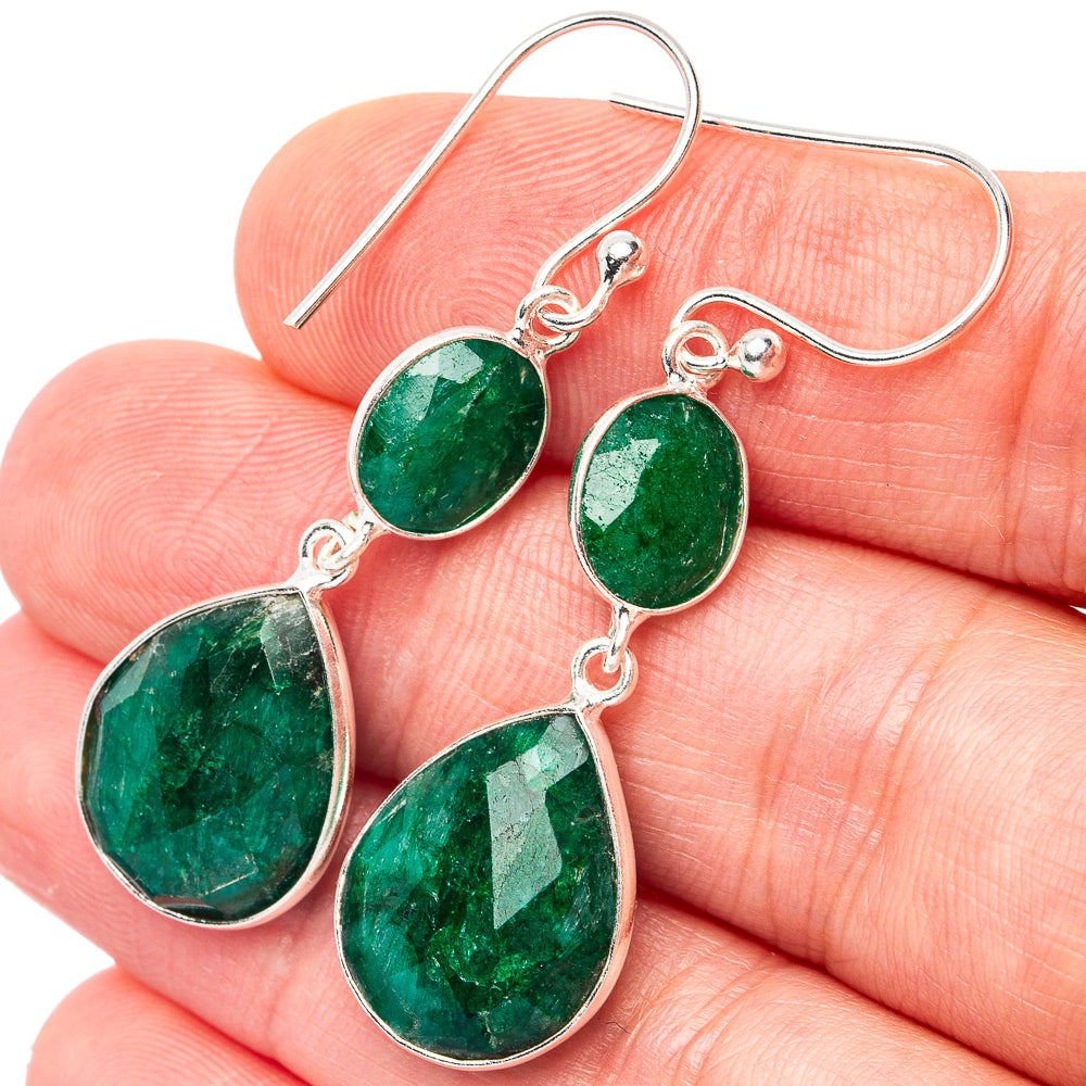 Green Sillimanite Earrings 1 3/4" (925 Sterling Silver) E3118