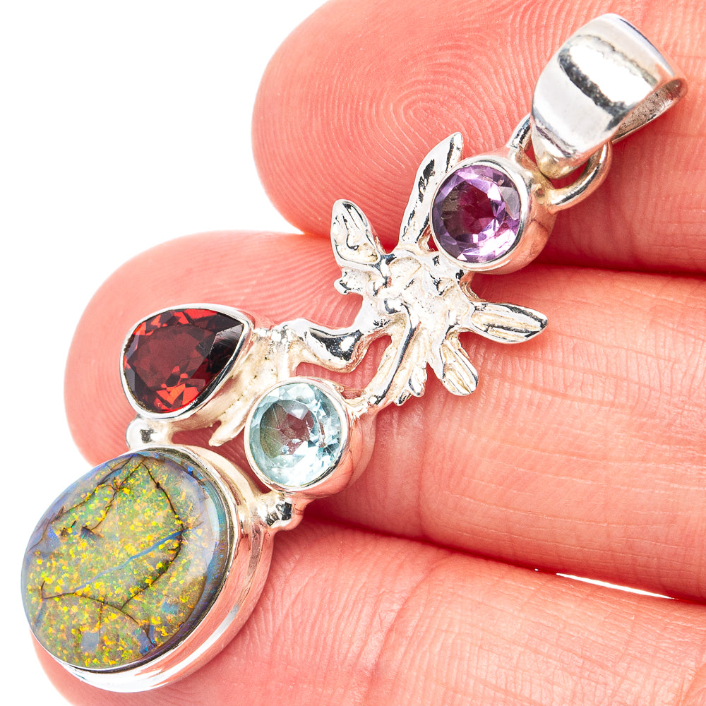 Sterling Opal, Amethyst, Blue Topaz, Garnet Pendant 1 3/4" (.925 Sterling Silver)