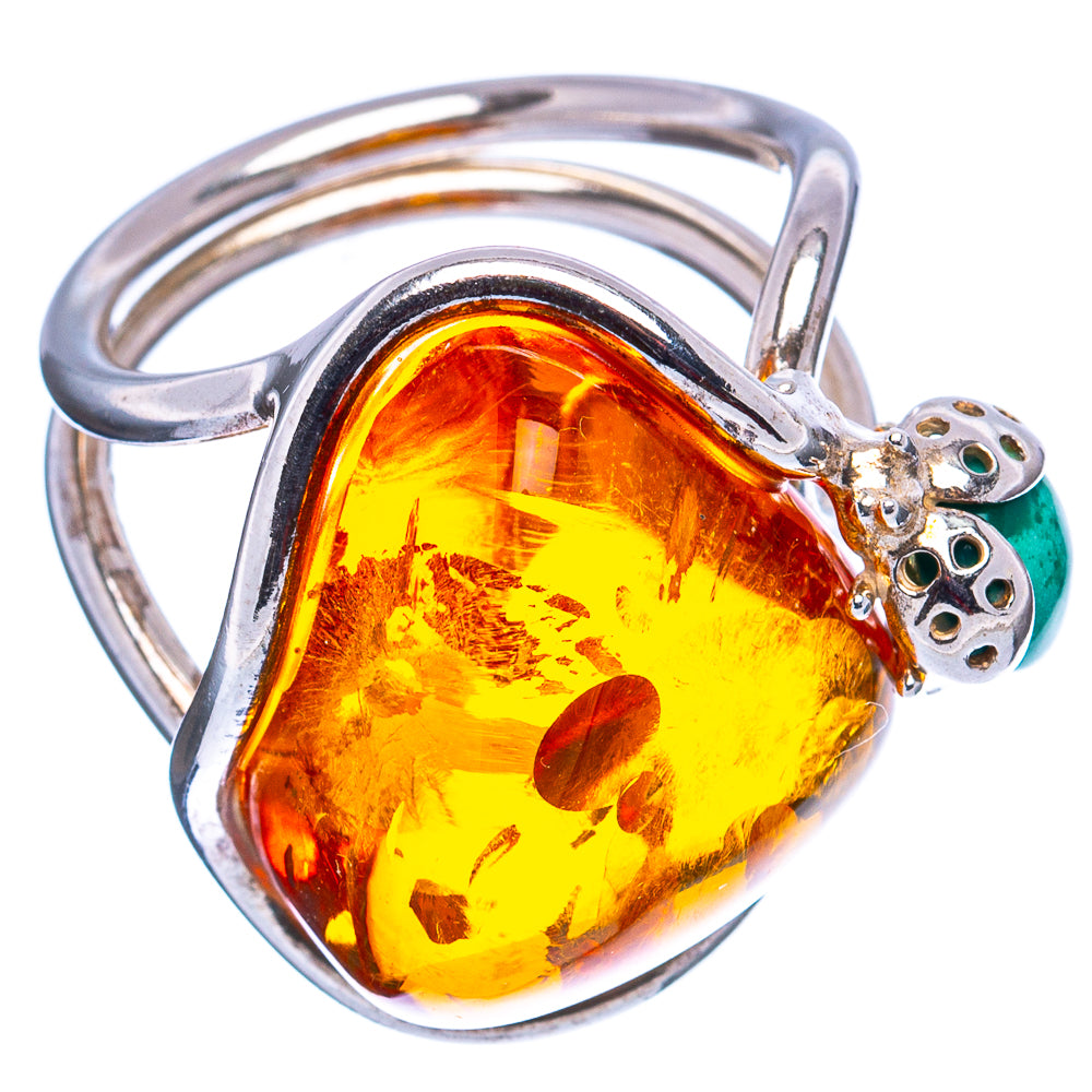 Baltic Amber Ladybug Ring Size 8 Adjustable (.925 Sterling Silver)