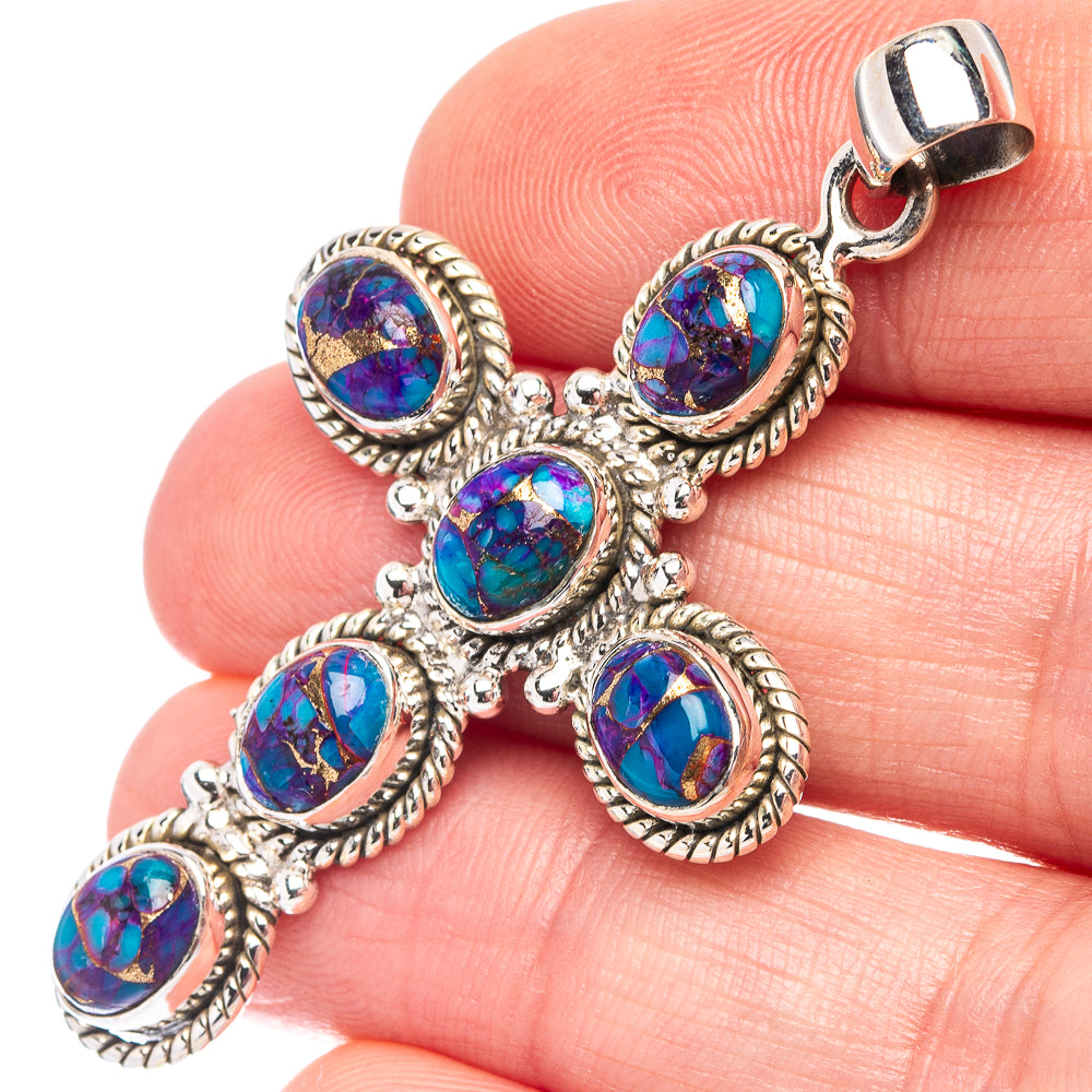 Purple Copper Turquoise Cross Pendant 2 1/8" (.925 Sterling Silver)