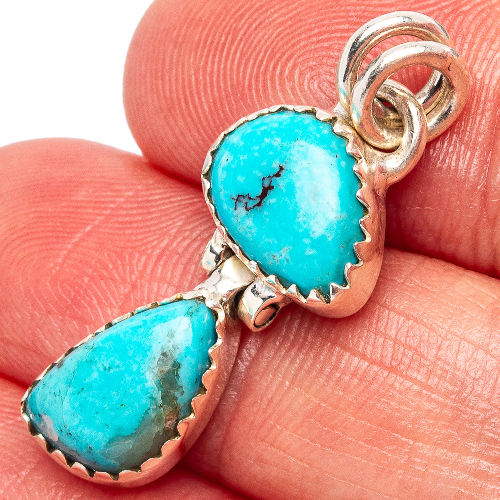 Kingman Turquoise Pendant 1 1/8" (.925 Sterling Silver)