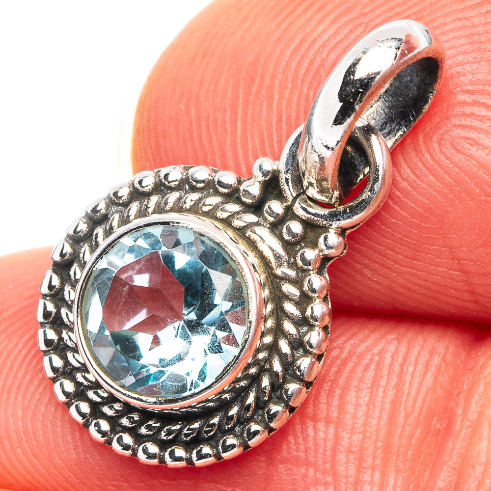 Blue Topaz Dainty Pendant 3/4" (.925 Sterling Silver)