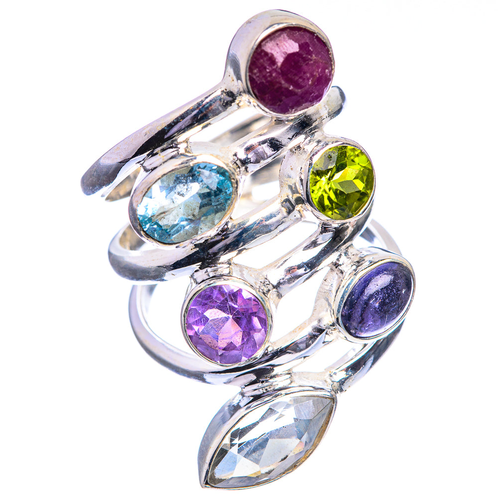 Large Ruby, Blue Topaz, Peridot, Amethyst, Tanzanite, White Quartz Ring Size 5.75 (925 Sterling Silver) R143222