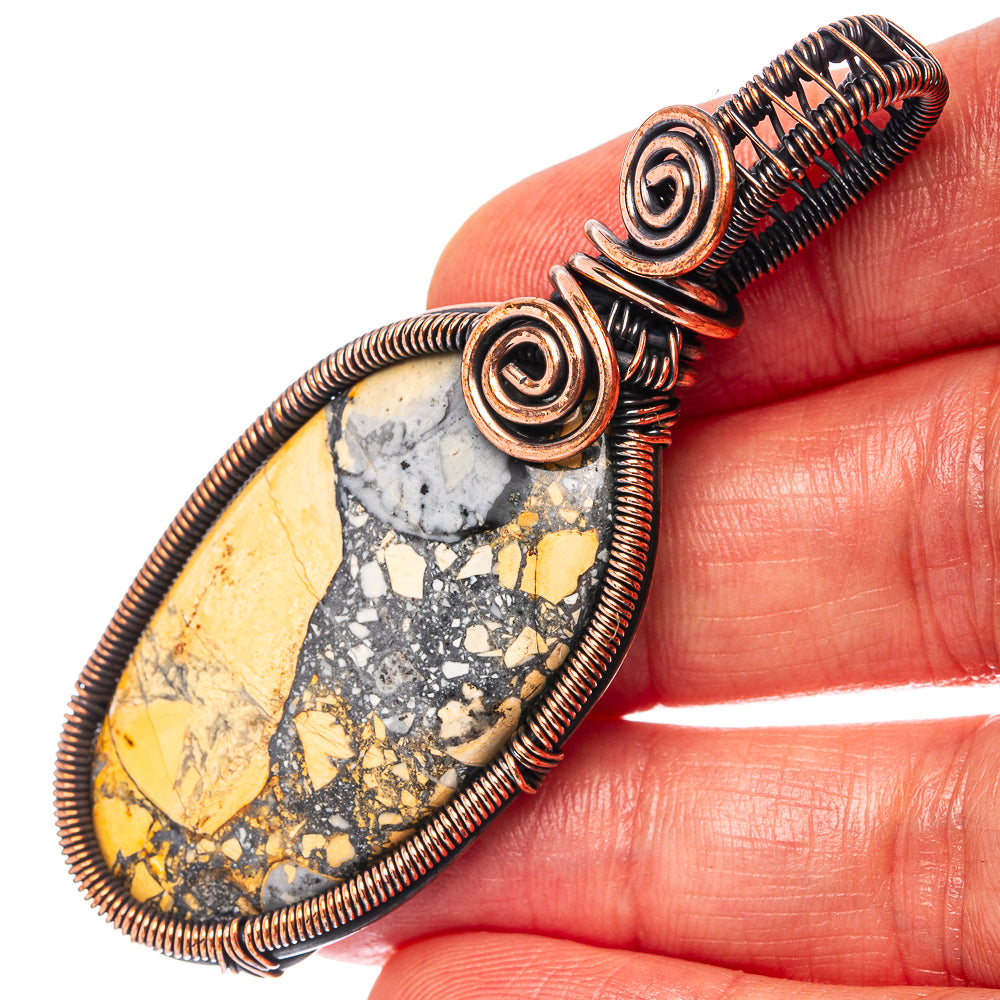 Maligano Jasper Wire Wrap Pendant 2 5/8" (Oxidized Copper)
