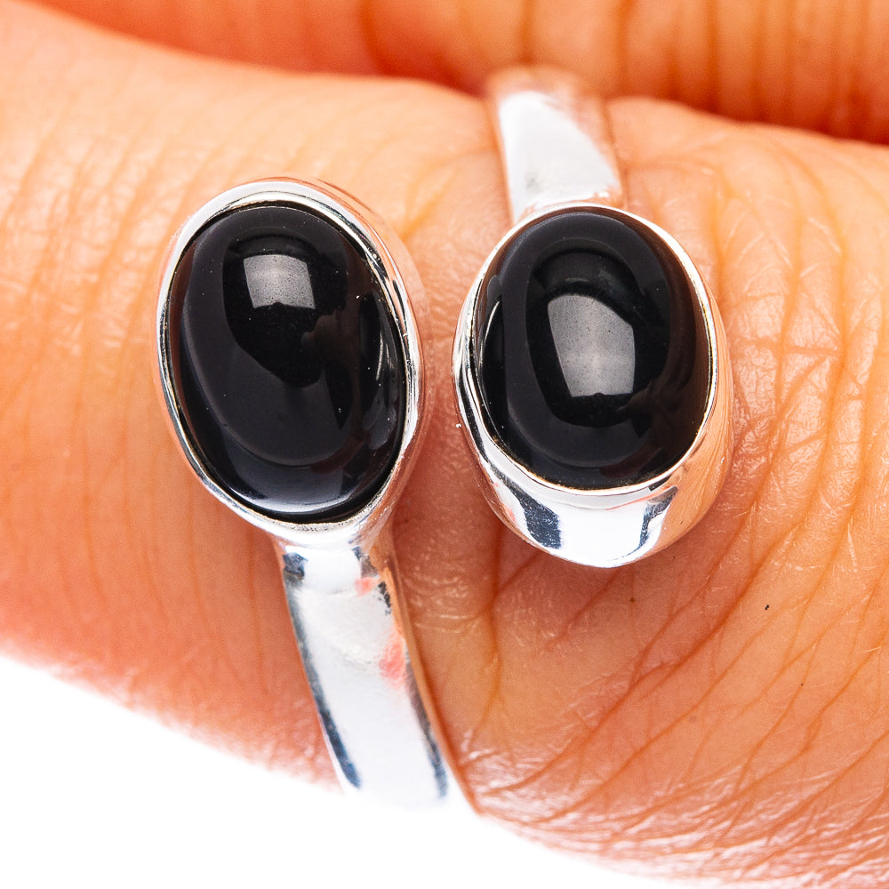 Black Onyx Dainty Ring Size 7 Adjustable (925 Sterling Silver) R5133
