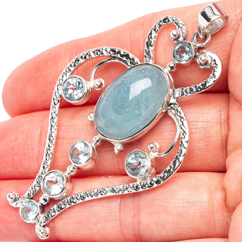 Signature Aquamarine, Blue Topaz Pendant 2 1/2" (.925 Sterling Silver)