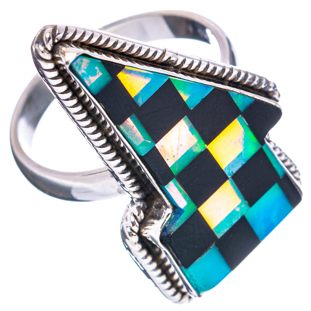 Premium Black Onyx & Aurora Opal Lightning Bolt Ring Size 9 (.925 Sterling Silver)