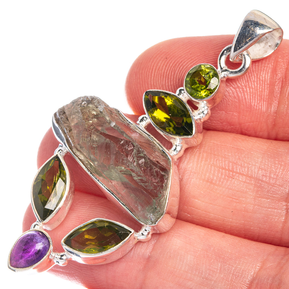 Raw Aquamarine, Peridot, Amethyst Pendant 2 1/8" (925 Sterling Silver) P39831