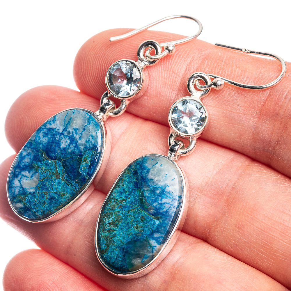 Azurite, Blue Topaz 925 Sterling Silver Earrings 2"