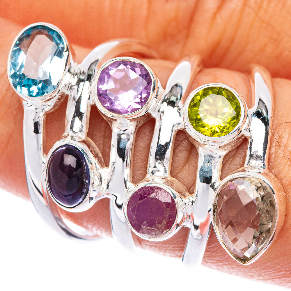 Large White Quartz, Peridot, Amethyst, Ruby, Blue Topaz, Tanzanite Ring Size 7.75 (925 Sterling Silver) R144930