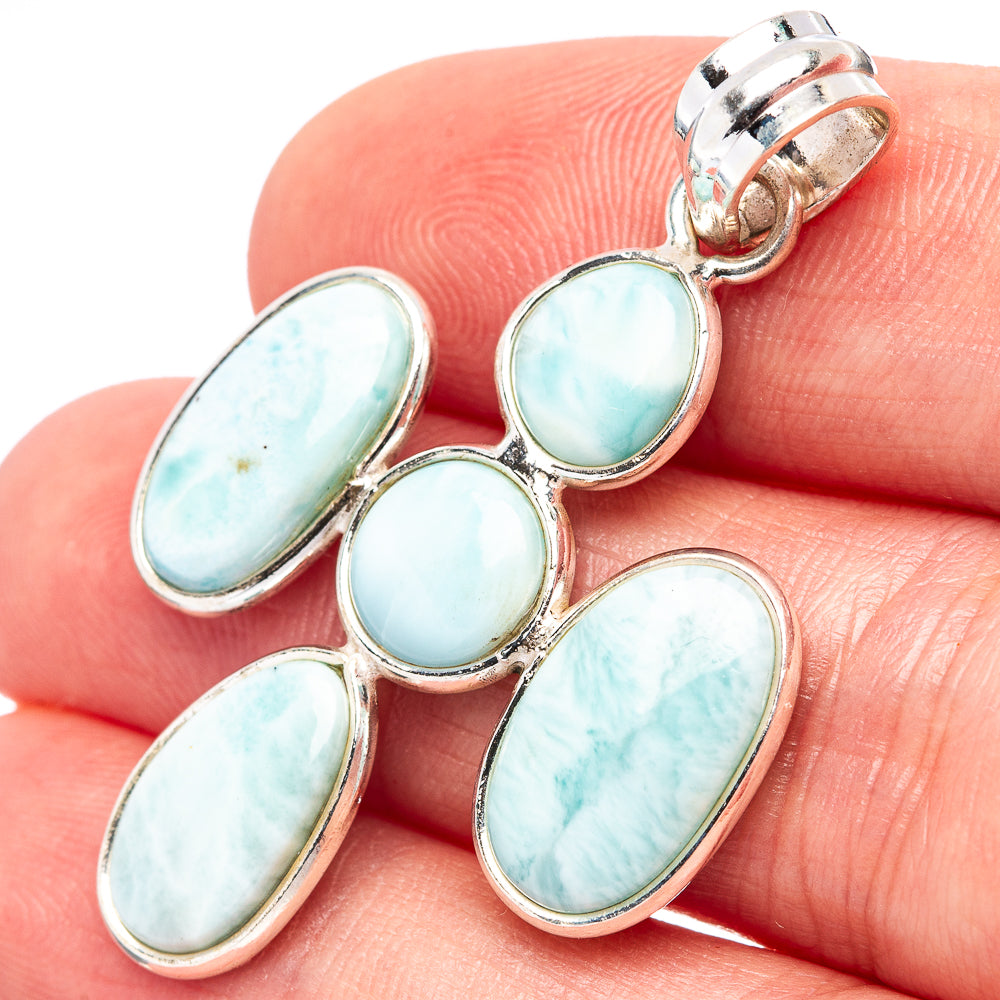 Rare Larimar Pendant 1 3/4" (.925 Sterling Silver)