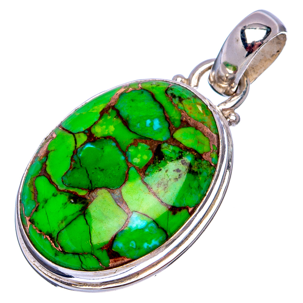 Green Copper Turquoise Pendant 1 3/8" (.925 Sterling Silver)