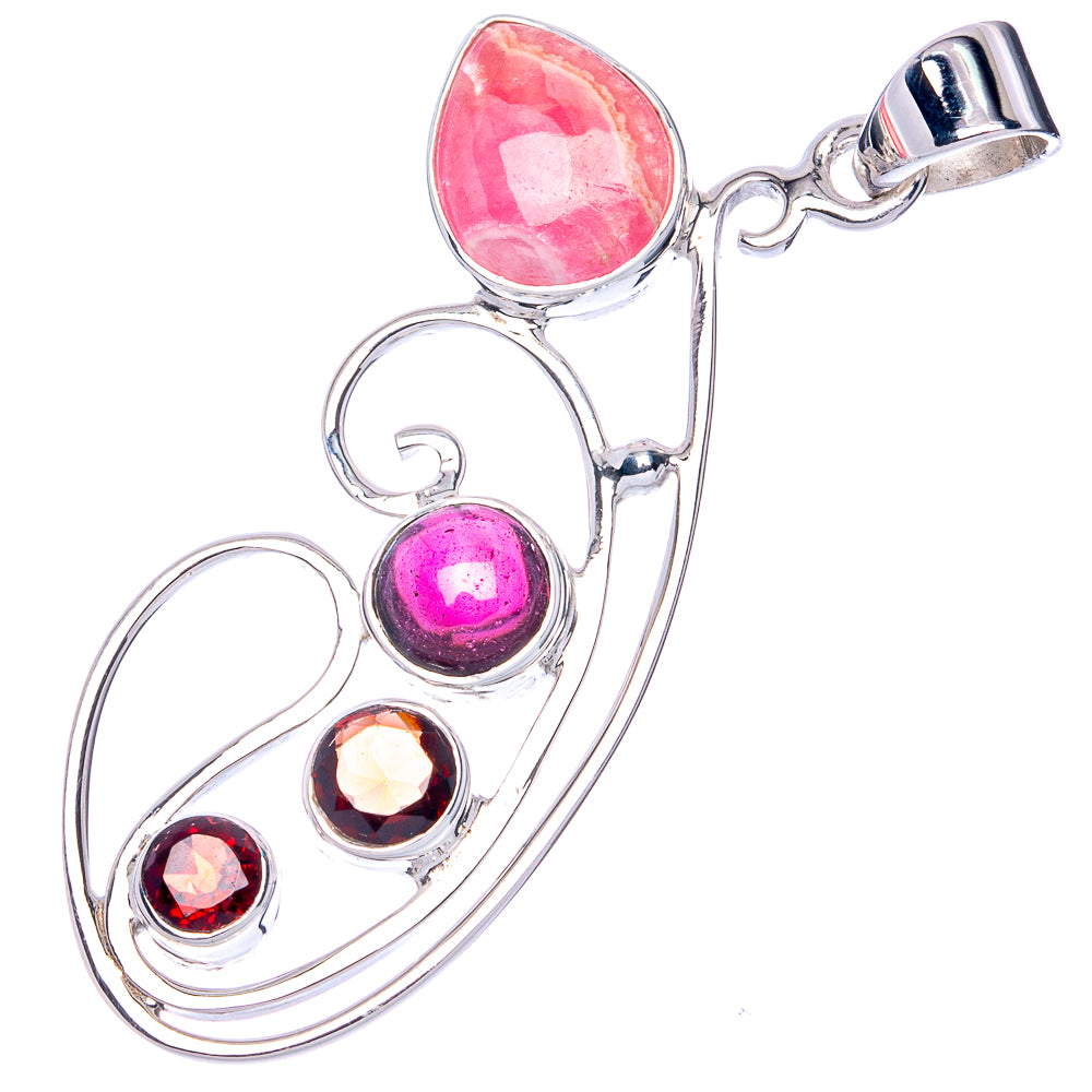 Premium Rhodochrosite, Garnet Pendant 1 3/4" (925 Sterling Silver) P41852