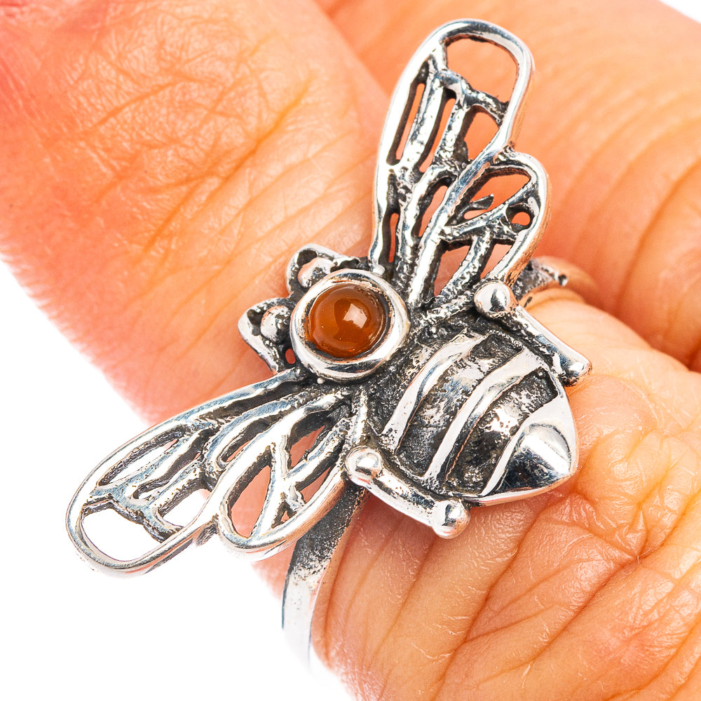 Carnelian Bee Dainty Ring Size 6 (.925 Sterling Silver)