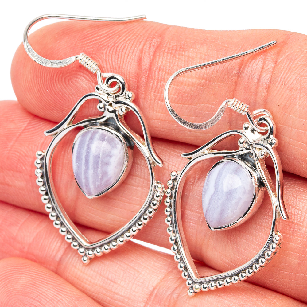 Premium Blue Lace Agate Earrings 1 5/8" (925 Sterling Silver) E2710