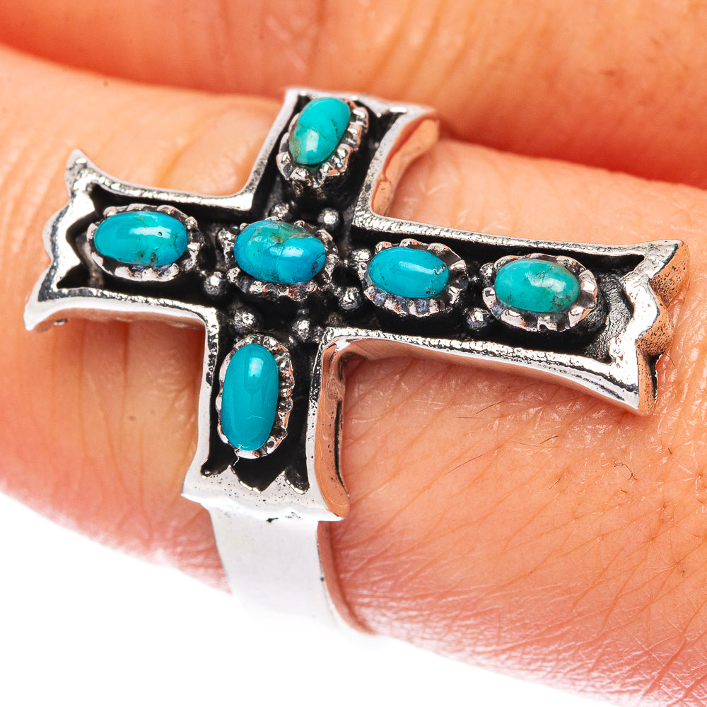 Rare Arizona Turquoise Cross Ring Size 8.5 (925 Sterling Silver) R3248