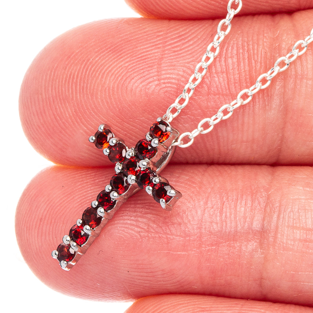 Garnet Cross Necklace 18" (925 Sterling Silver) N90069