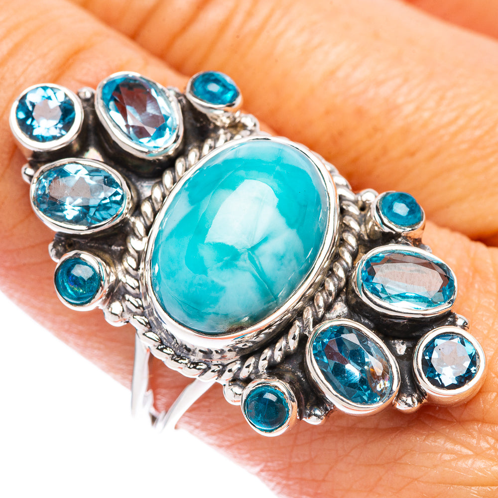 Signature Larimar, Blue Topaz Ring Size 9 (925 Sterling Silver) R1792