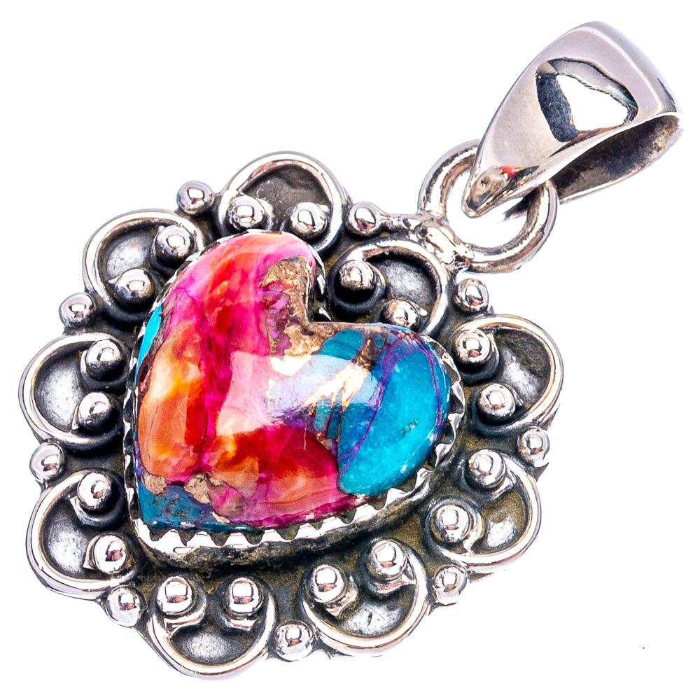 Pink Dahlia Mohave Turquoise Heart Pendant 1 1/8" (.925 Sterling Silver)