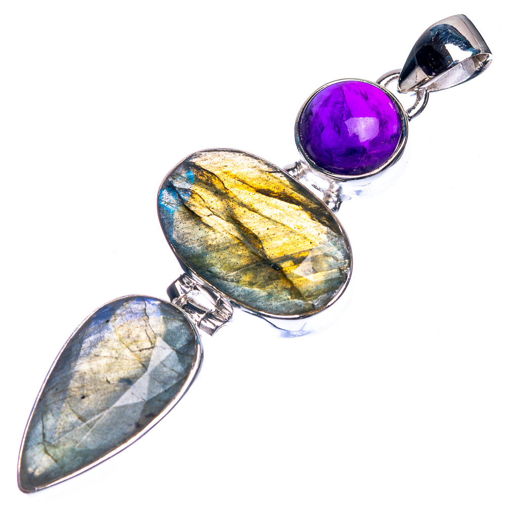 Labradorite, Amethyst 925 Sterling Silver Pendant 2 3/8"