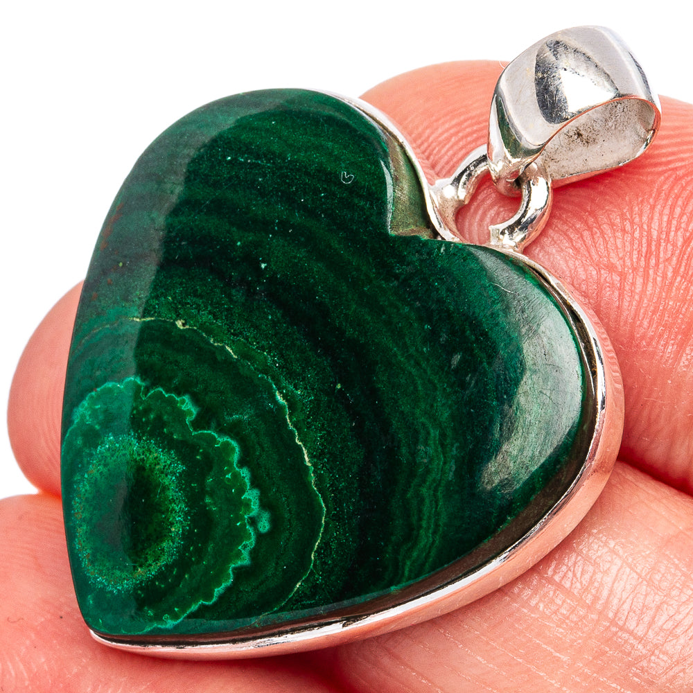Malachite Heart Pendants 1 3/8" (925 Sterling Silver) P43215