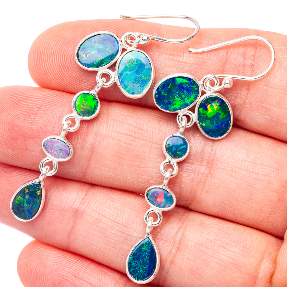 Rare Doublet Opal Earrings 2 1/8" (925 Sterling Silver) E1665