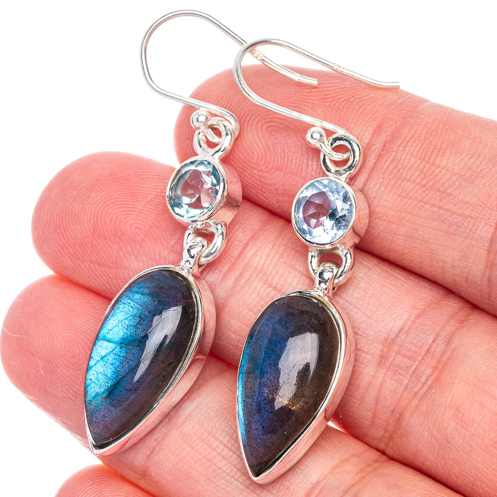 Labradorite, Blue Topaz Earrings 1 7/8" (925 Sterling Silver) E433102