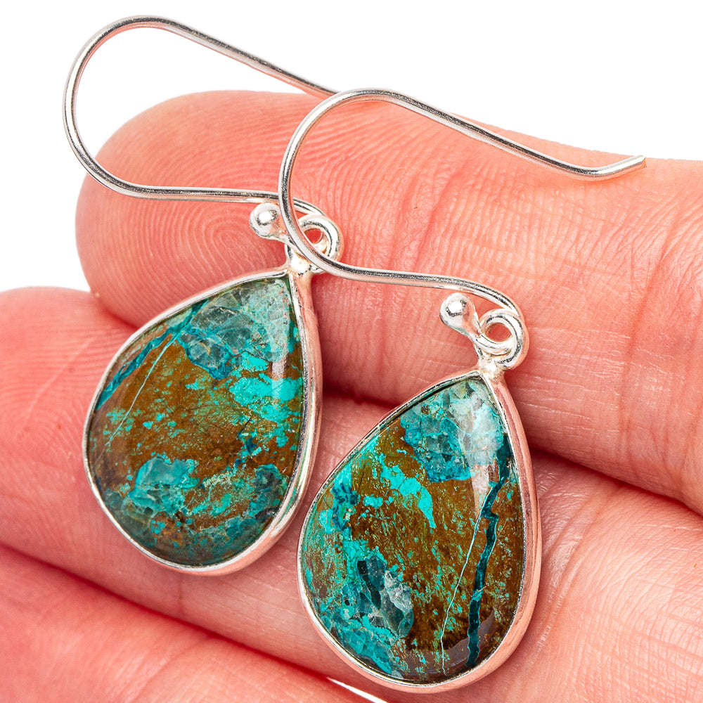 Chrysocolla Earrings 1 3/8" (.925 Sterling Silver)